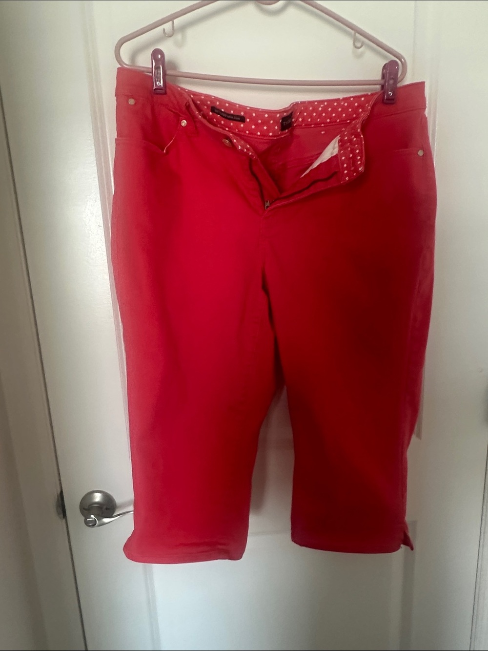 Talbots Red Cropped Stretch Jeans with Polka Dot Waistband